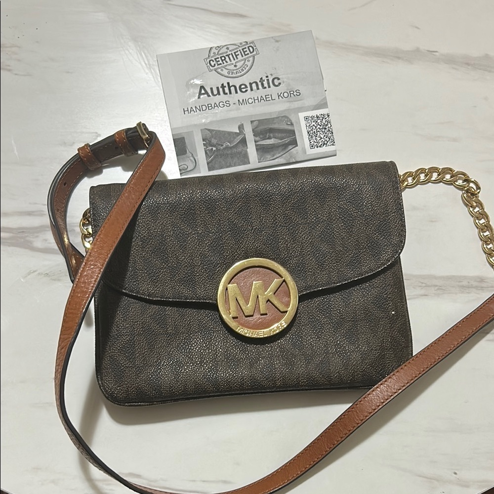 Authenticated Michael Kors Brown Crossbody Bag